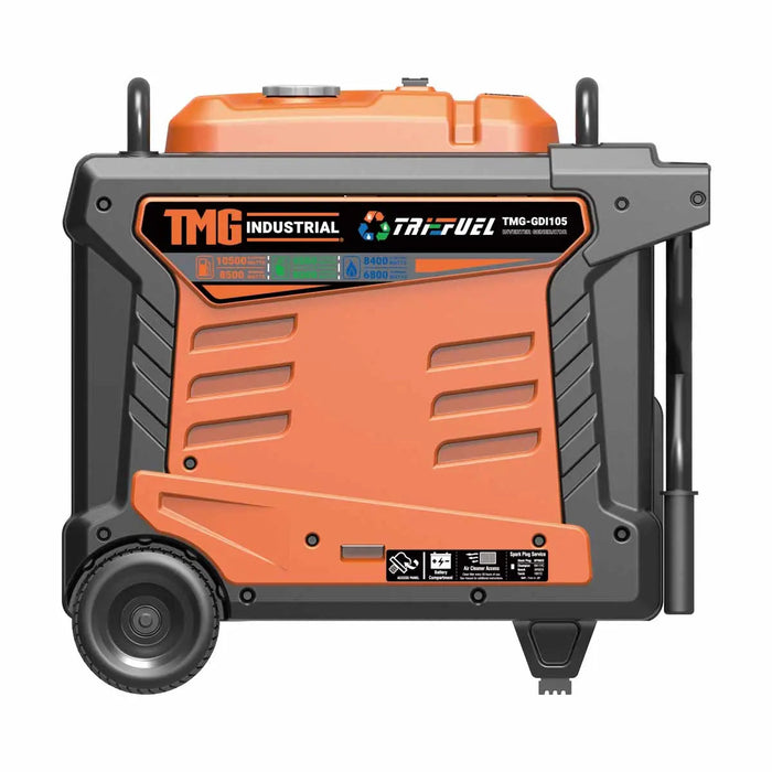 10500 Watt Digital Inverter Hybrid Portable Generator, Tri-Fuel Capabilities (Gas/LPG/NG), 8hrs 50% Load Run Time, CETL,ETL Certified For Canada/US, EPA emissions compliance, TMG-GDI105