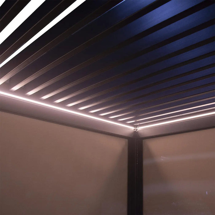 10′ × 20′ (3 × 5.8 m) Aluminum Louver Roof Slatted Pergola with Motorized Retractable Side Screens, TMG-LPG21-PRO TMG Industrial