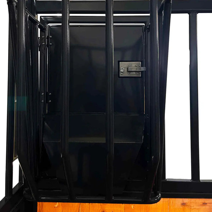 12’ Horse Stall Pine Lumber Panel, Vertical Bar Top & Wood-Filled Bottom, Front panel c/w Window/Feeder and Sliding Door, TMG-FHS12A and FHS12B