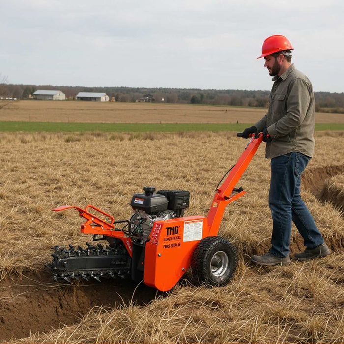 18" Kohler Powered Trenching Machine Trencher, 4" Trench Width, 18" Trench Depth, 7 HP Gasoline Engine, Auto-Feed Auger TMG-GT418 TMG Industrial