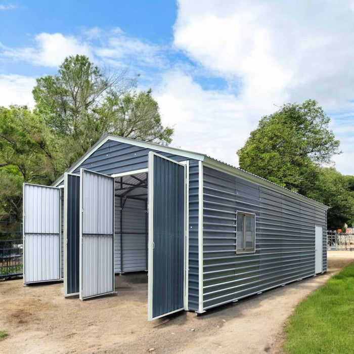20’ x 30’ Metal Garage Shed, 9' High Double Front Doors, 13’ Peak, 600 Sq-Ft TMG-MS2030