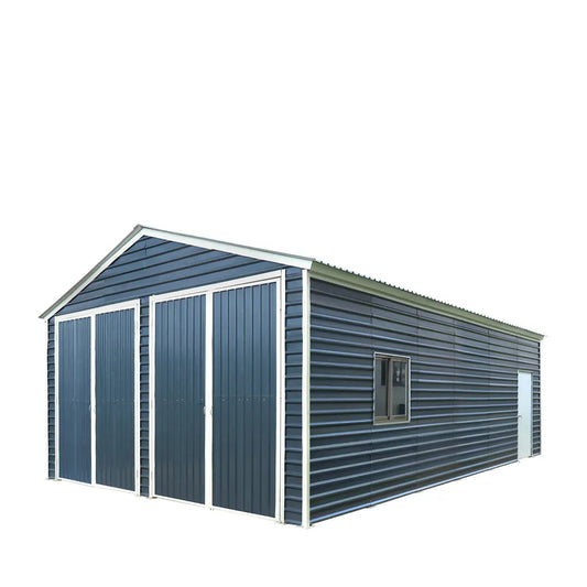 Metalen garage/schuur van 6 x 9 meter, dubbele voordeuren van 2,7 meter hoog, nokhoogte van 3,9 meter, 56 vierkante meter TMG-MS2030