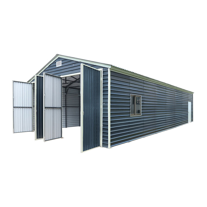 Metalen garage/schuur van 6 x 12 meter, dubbele voordeuren van 2,7 meter hoog, nokhoogte van 3,9 meter, 74 vierkante meter TMG-MS2040