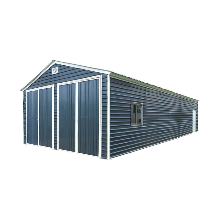 Metalen garage/schuur van 6 x 12 meter, dubbele voordeuren van 2,7 meter hoog, nokhoogte van 3,9 meter, 74 vierkante meter TMG-MS2040