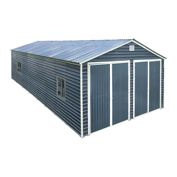 Metalen garage/schuur van 6 x 12 meter, dubbele voordeuren van 2,7 meter hoog, nokhoogte van 3,9 meter, 74 vierkante meter TMG-MS2040