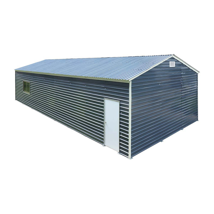 Metalen garage/schuur van 6 x 12 meter, dubbele voordeuren van 2,7 meter hoog, nokhoogte van 3,9 meter, 74 vierkante meter TMG-MS2040