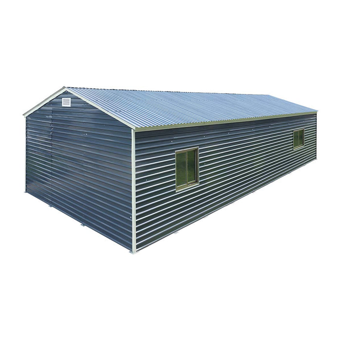 Metalen garage/schuur van 6 x 12 meter, dubbele voordeuren van 2,7 meter hoog, nokhoogte van 3,9 meter, 74 vierkante meter TMG-MS2040