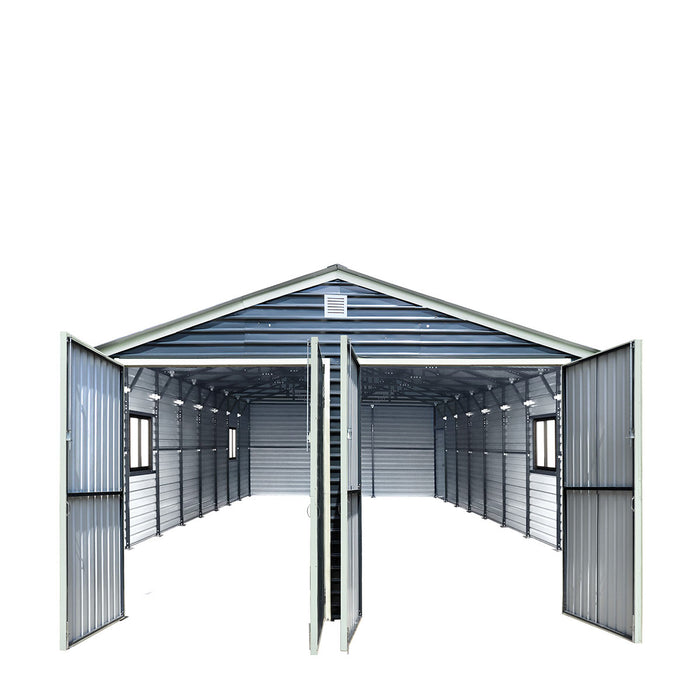 Metalen garage/schuur van 6 x 12 meter, dubbele voordeuren van 2,7 meter hoog, nokhoogte van 3,9 meter, 74 vierkante meter TMG-MS2040