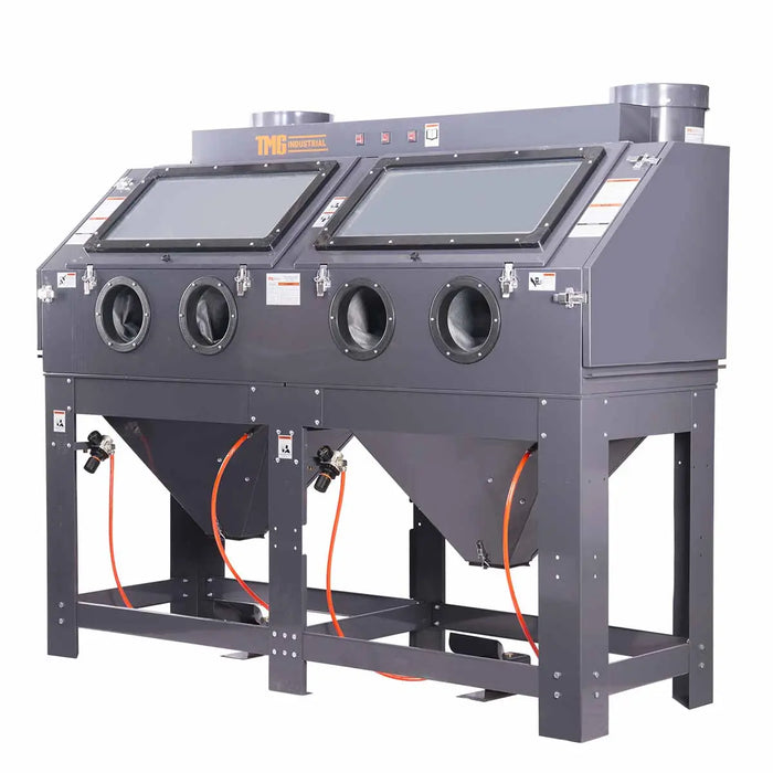235-gallon dual station cabinet sandblaster with ETL certified vacuum system, side-by-side dual operator design, foot pedal control, and large viewing windows – TMG-ABC88.