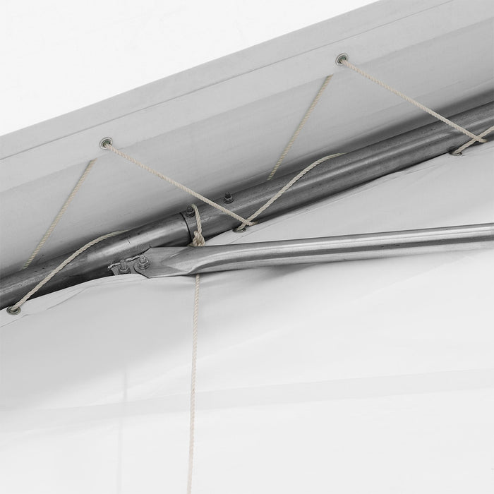 TMG-ST3082V 30x80 peak ceiling storage shelter with heavy duty 17 oz PVC cover, galvanized steel frame, and drive-through roll-up doors for large equipment storage