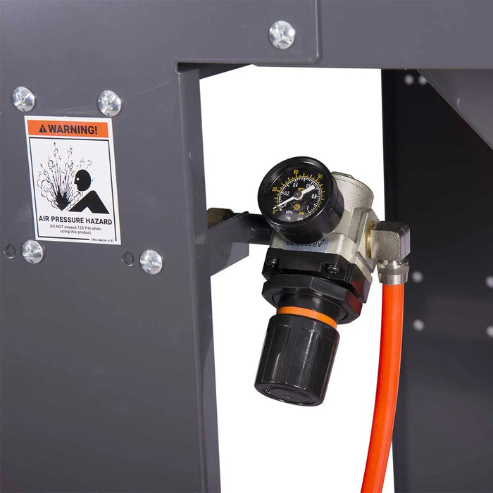 320-gallon dual station cabinet sandblaster with ETL certified vacuum system, foot pedal control, large viewing windows, and heavy-duty blasting capacity – TMG-ABC120