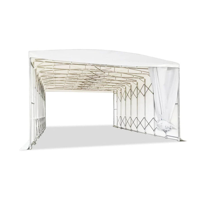 TMG-ST3337M Retractable Mobile Shelter, 33' x 37' footprint, 20' clearance height, 28 oz PVC cover, lockable 8" wheels
