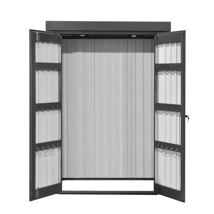 TMG-MS0304-PRO 3x4 Pro Series galvanized metal shed with 73 inch pent roof and 41x68 inch locking door, durable weather-resistant outdoor storage