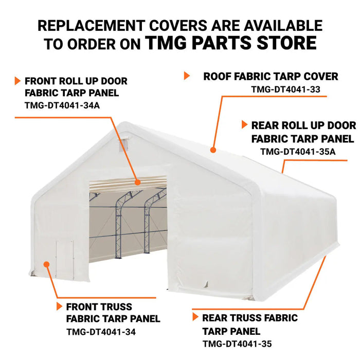 40' x 40' Dual Truss Storage Shelter with Heavy Duty 21 oz PVC Cover & Drive Through Doors, TMG-DT4041