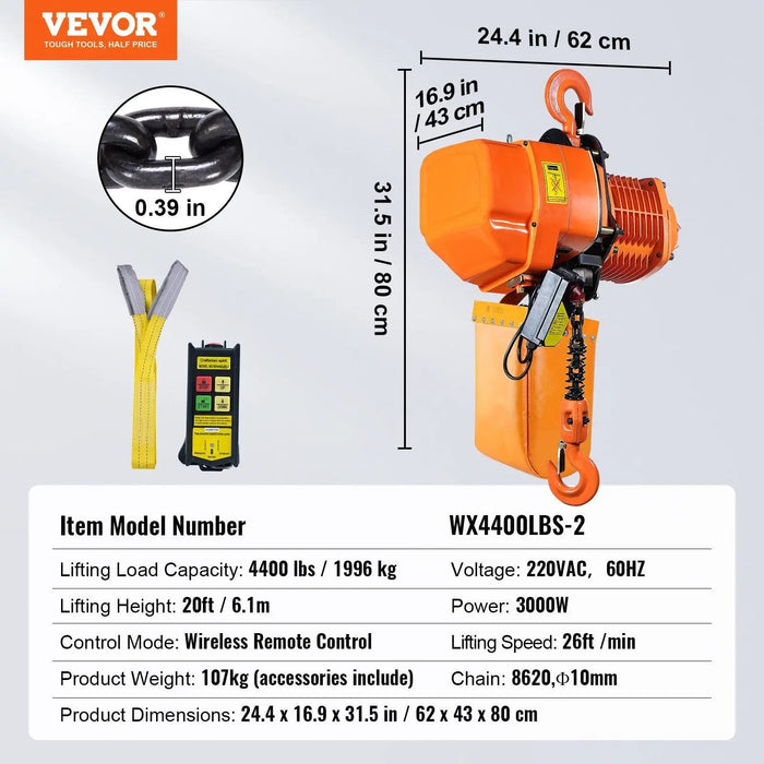 Draadloze elektrische kettingtakel met een hefvermogen van 2000 kg en een hefhoogte van 6 meter, IP54-bescherming, DOBA-AHE2