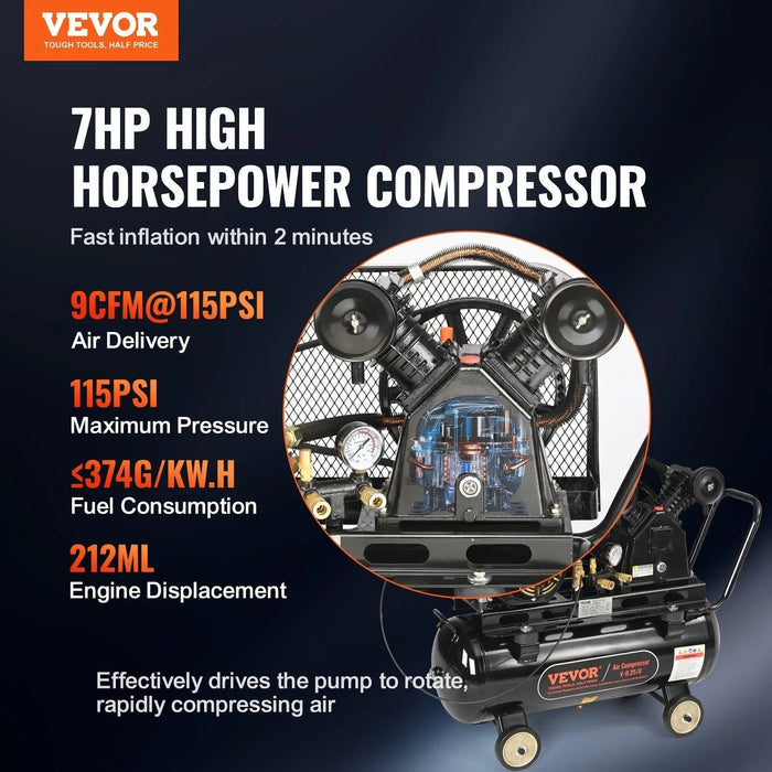 13.2 Gallon Tank Gas-Powered Air Compressor, 7HP, Heavy-Duty Portable Design, DOBA-AC13G
