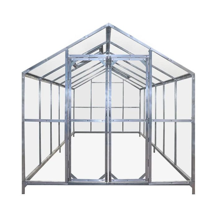 8' x 20' Greenhouse with Galvanized Steel Frame, Polycarbonate Twin-Wall Roof and Crystal-Clear Solid Walls