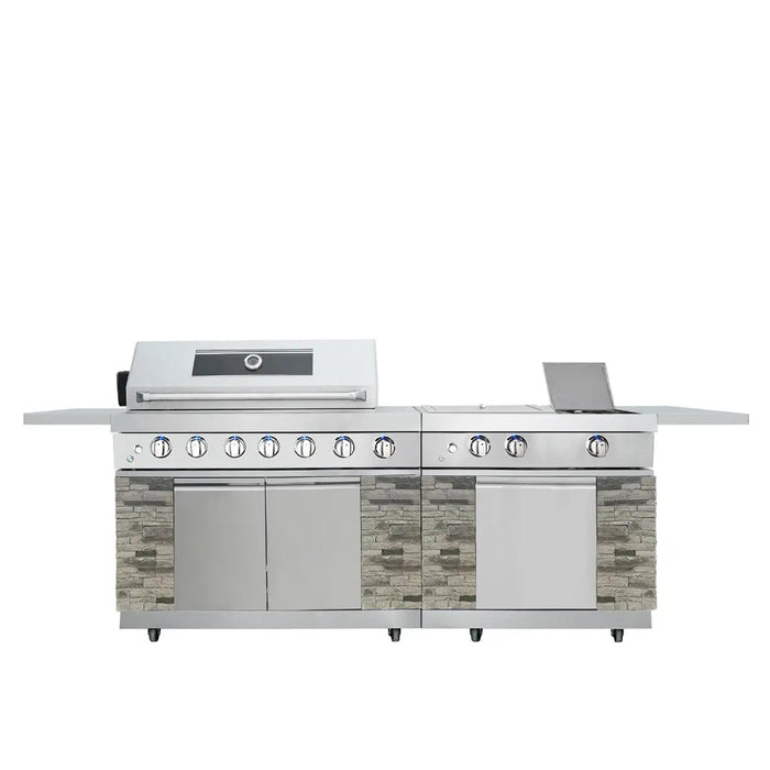 9' Cultured Stone gasbarbecue met 6 branders, 6 hoofdbranders, gietijzeren brander, zijbrander, bakplaat, CSA-gecertificeerd, TMG-LKS09S