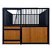 9' x 10' pre-built bamboo horse stall with vertical bar top, sliding door, powder-coated steel frame, and U-shaped opening for horse comfort – ideal for barns and stables.