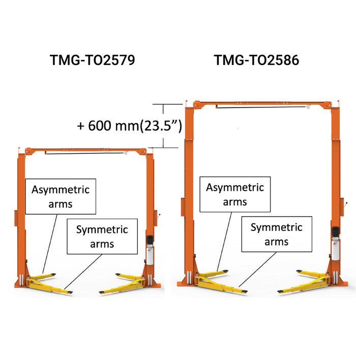 TMG-TO2586 ALI certified 10,000 lb two-post overhead auto lift, 73" lift height, extended columns (Torin T10000-2OH-33-T2OH-2)
