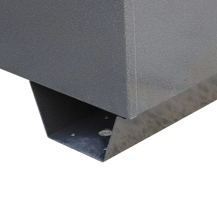 Set of 4 construction job site steel storage boxes with built-in carrying handles and forklift channels, sizes 30" to 60" – TMG-CJB30, TMG-CJB36, TMG-CJB45, TMG-CJB60.