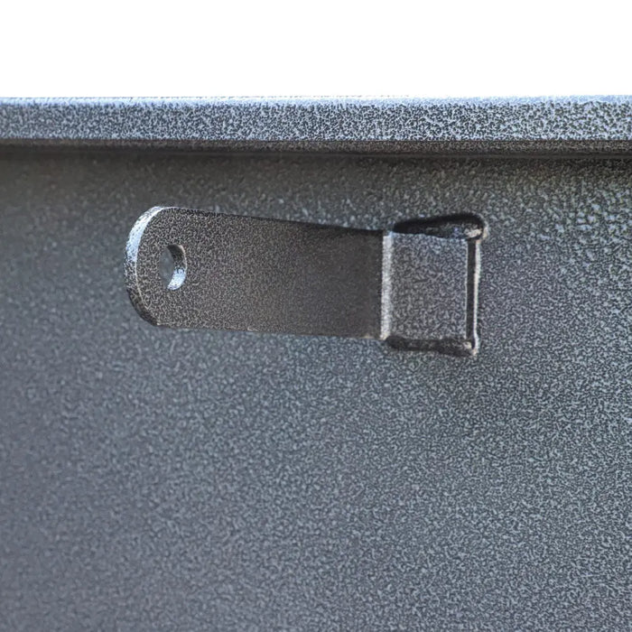 Set of 4 construction job site steel storage boxes with built-in carrying handles and forklift channels, sizes 30" to 60" – TMG-CJB30, TMG-CJB36, TMG-CJB45, TMG-CJB60.