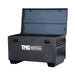 Set of 4 construction job site steel storage boxes with built-in carrying handles and forklift channels, sizes 30" to 60" – TMG-CJB30, TMG-CJB36, TMG-CJB45, TMG-CJB60.