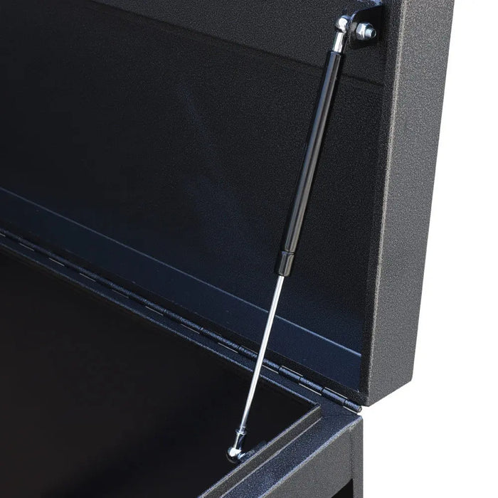 Set of 4 construction job site steel storage boxes with built-in carrying handles and forklift channels, sizes 30" to 60" – TMG-CJB30, TMG-CJB36, TMG-CJB45, TMG-CJB60.