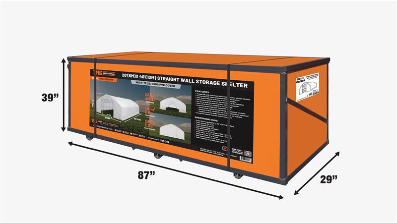 Opslagloods van 6 x 12 meter met rechte wanden en puntdak, voorzien van een robuuste afdekking van 480 gram PVC en een doorrijdeur, TMG-ST2041V (voorheen ST2040V)-shipping-info-image