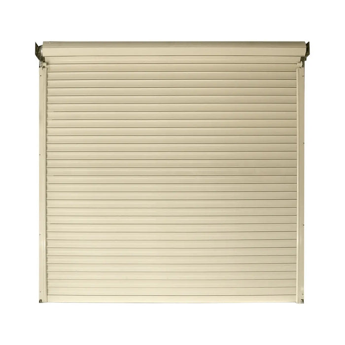 TMG-MS26-RD10 Motorized Roll-Up Door Kit for TMG-MS26 series metal barn sheds, featuring two remote controls, an AC motor, and backup manual opener for reliable and secure door operation.