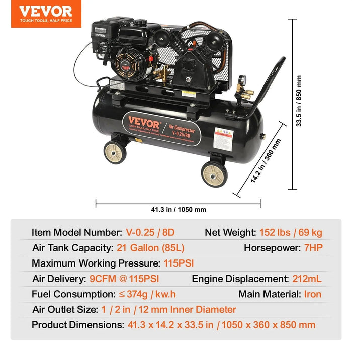 21 Gallon Tank Gas Air Compressor, 7HP, Portable Heavy-Duty Design, DOBA-AC21G