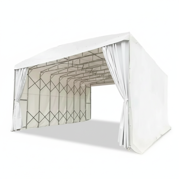 33' x 50' Retractable Mobile Shelter, 13' Clearance Height, 8" Lockable Wheels, 27 oz PVC Cover, TMG-ST3350M TMG Industrial CA
