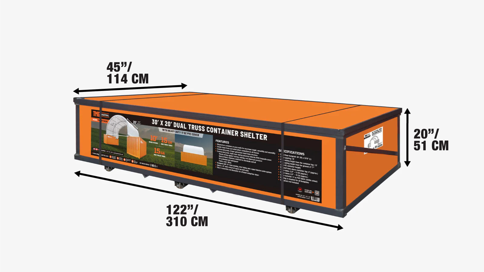 Containeroverkapping met dubbele spanten van 9 x 6 meter en een robuuste afdekking van 480 gram PVC, TMG-DT3020C-shipping-info-image