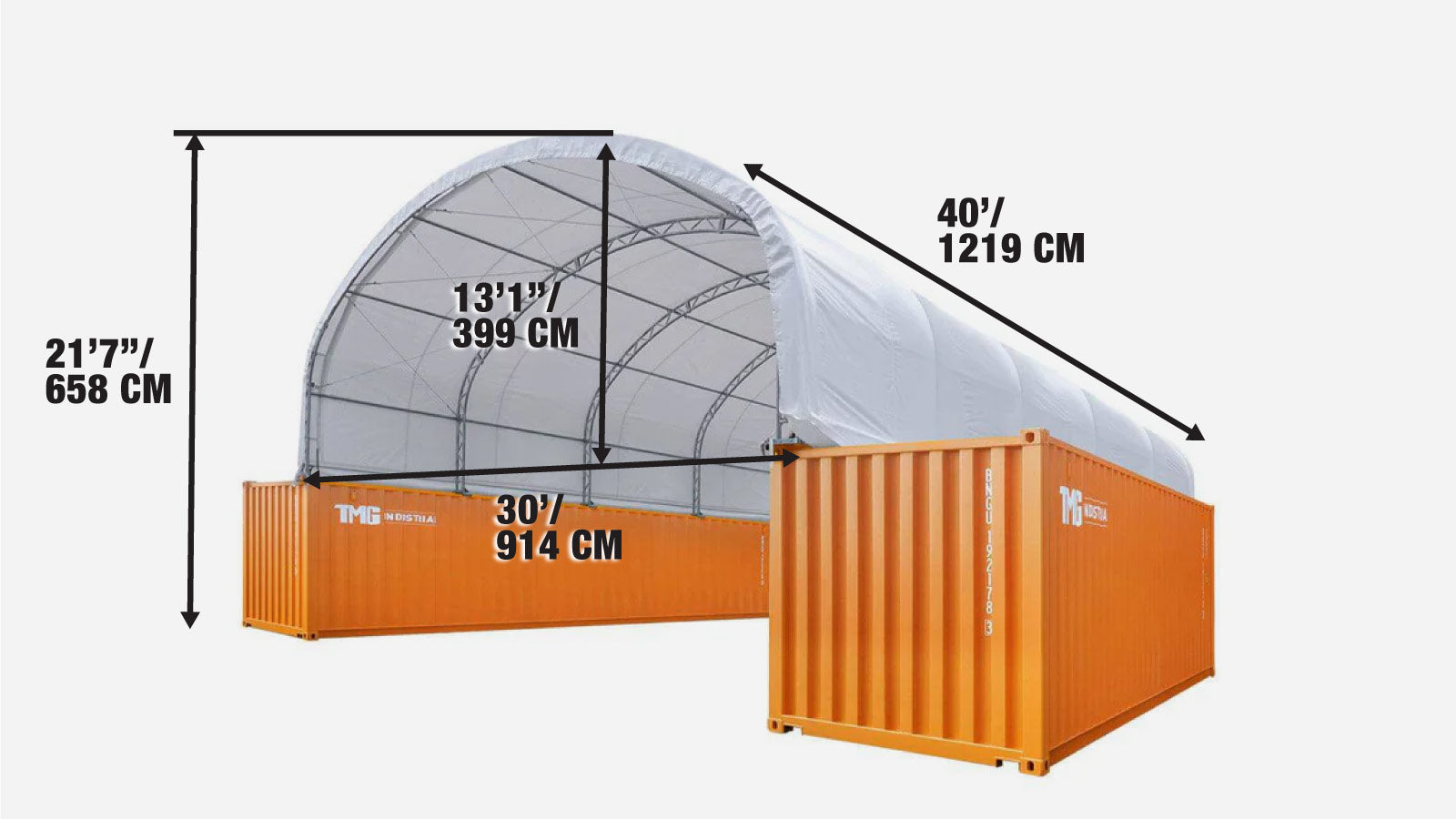 Containeroverkapping met dubbele spanten van 9 x 12 meter en een robuuste afdekking van 480 gram PVC, TMG-DT3040C-specifications-image