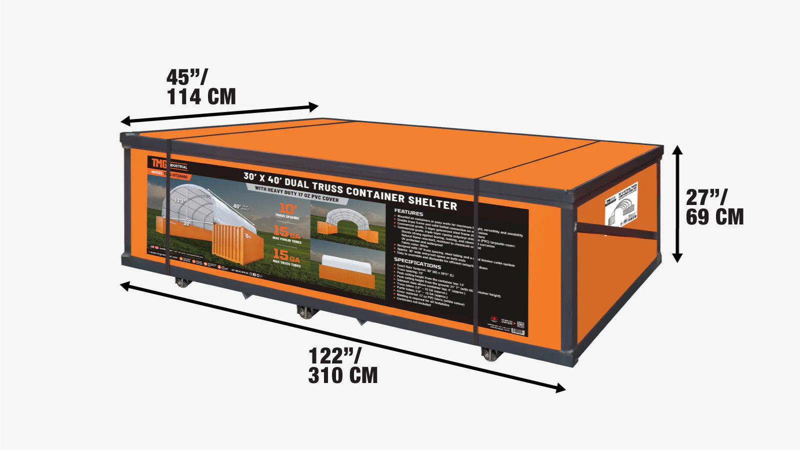 Containeroverkapping met dubbele spanten van 9 x 12 meter en een robuuste afdekking van 480 gram PVC, TMG-DT3040C-shipping-info-image