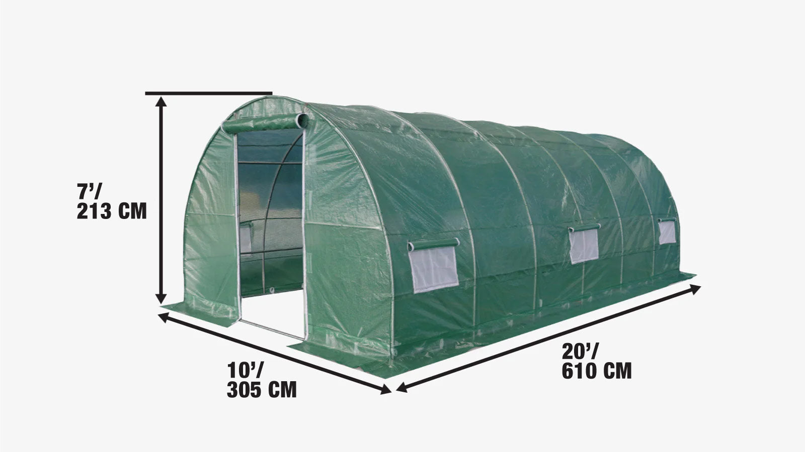 3 x 6 m Tunnel Greenhouse Grow Tent with Ripstop Leno PE Cover, Roll-up Door and Windows, TMG-GH1020R-specifications-image