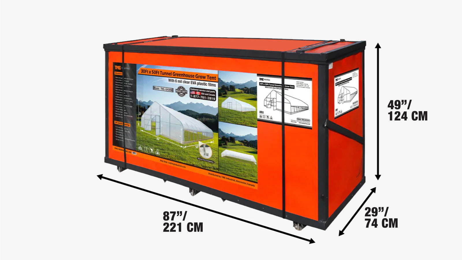 Commerciële tunnelkas van 9 x 15 meter met 6 mm dikke transparante polyethyleenfolie en oprolbare zijwanden TMG-GH3050-shipping-info-image