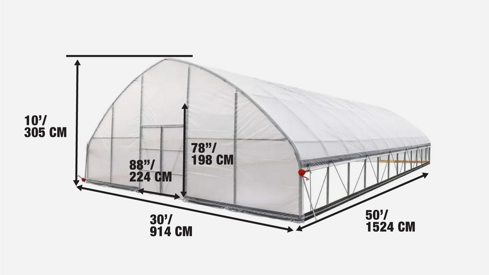 Commerciële tunnelkas van 9 x 15 meter met 6 mm dikke transparante polyethyleenfolie en oprolbare zijwanden TMG-GH3050-specifications-image
