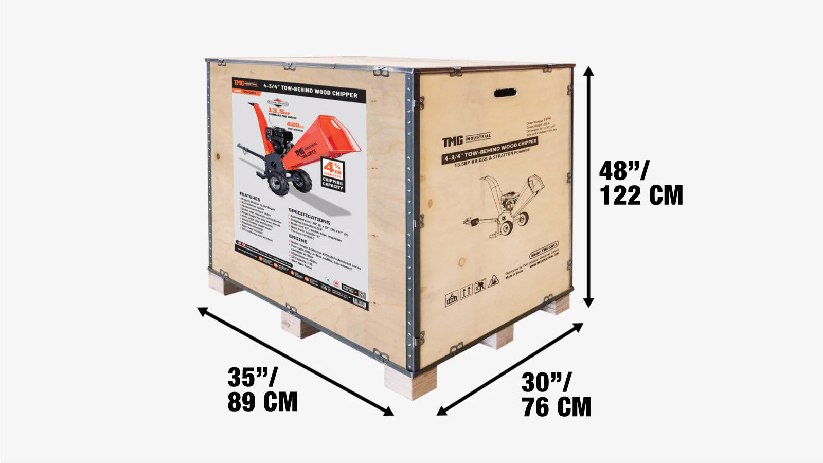 Houtversnipperaar van 12 cm met 13,5 pk Briggs & Stratton benzinemotor, 5 cm trekhaak, model TMG-GWC5-shipping-info-image