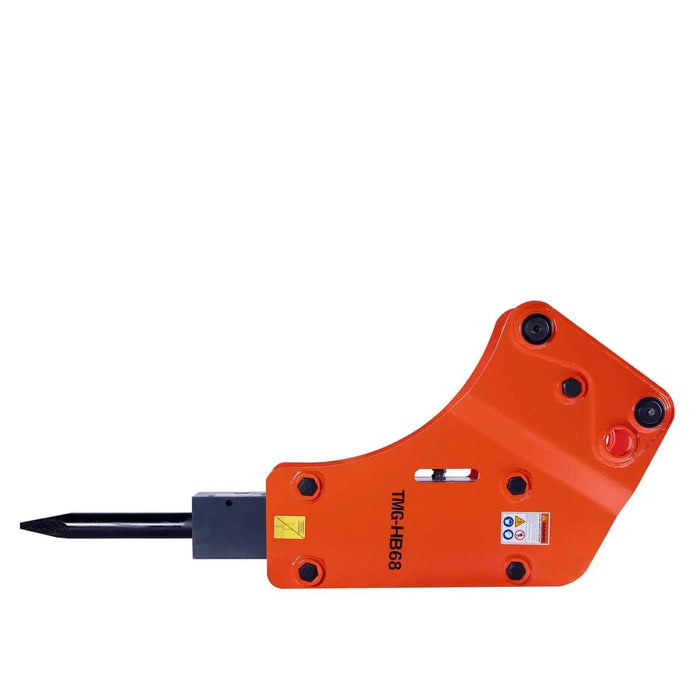 TMG Industrial 4-7 Ton Excavator/Backhoe Hydraulic Breaker, 2-3/4” Moil Point Chisel, 600 J Impact Energy, Pin Grabber Lugging, TMG-HB68
