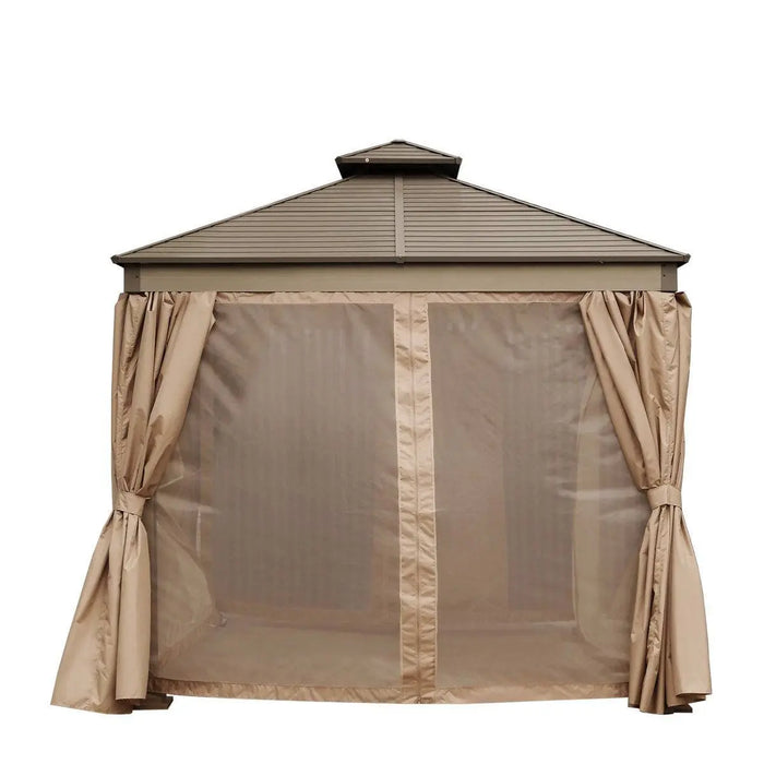 TMG Industrial 10’ x 10’ Hardtop, Double Tier Steel Roof Patio Gazebo, Mosquito Nets & Curtains Included, TMG-LGZ11