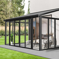 3 x 4,2 meter grote, aan de muur te bevestigen serre, aanbouwterrasoverkapping met kristalheldere wanden TMG-LPC14