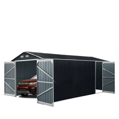 Metalen garage/schuur van 3 x 6 meter, dubbele voor- en zijdeuren, 17 vierkante meter, nokhoogte 2,34 meter TMG-MS1020A