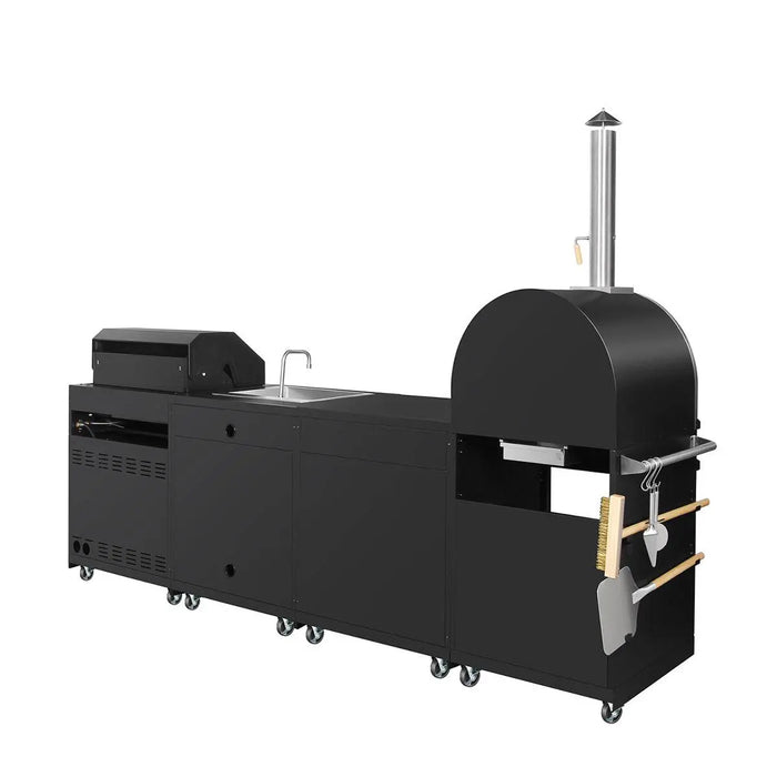 TMG Industrial 11’ 4-Burner Outdoor Kitchen Island (Black), 48000 BTUs, Built-In Pizza Oven, ¾” Cordierite Pizza Stone, CSA Certified, TMG-LKS11B