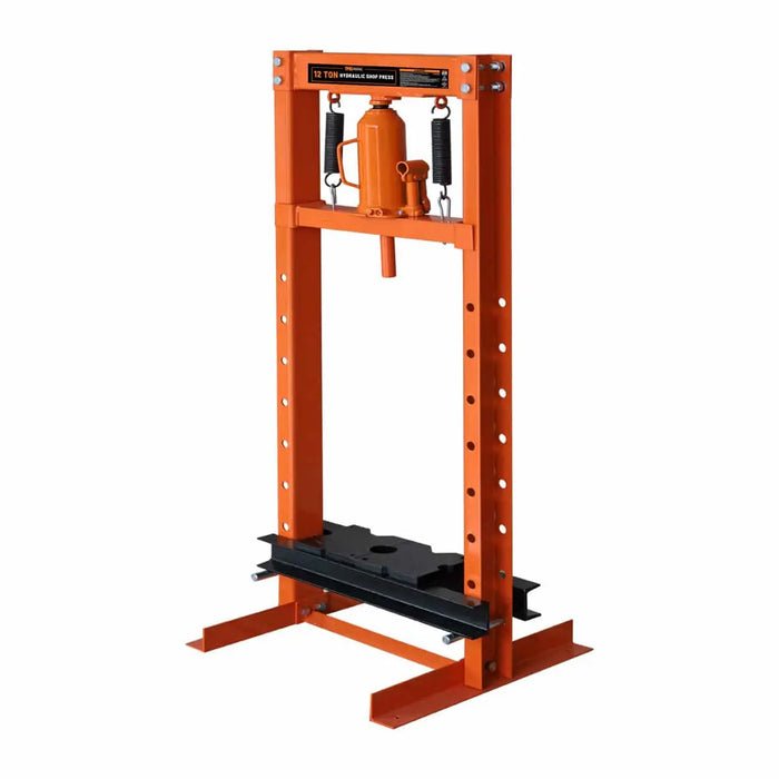 TMG Industrial 12 Ton Capacity Hydraulic Shop Press, H-Frame, Hand Crank Bottle Jack Pressing, 8 Bed Height Positions, TMG-ASP12