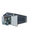 Metalen garage/schuur van 4,9 x 7,3 meter, dubbele voor- en zijdeuren, nokhoogte 3 meter, 35 m² TMG-MS1624