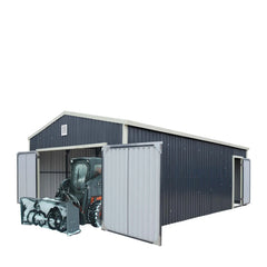 Metalen garage/schuur van 4,9 x 7,3 meter, dubbele voor- en zijdeuren, nokhoogte 3 meter, 35 m² TMG-MS1624