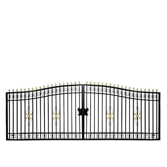 TMG Industrial 212-ft Bi-Parting Ornamental Wrought Iron Gate & Fence Panels Combo Pack, All Steel, Powder Coated, TMG-MG212P