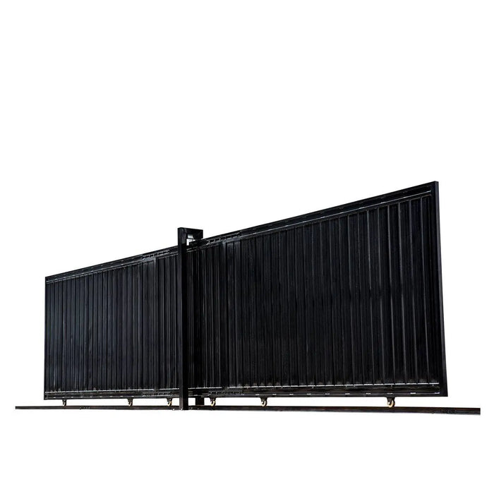 TMG Industrial 25-ft Driveway Privacy Sliding Wrought Iron Gate, Fully Welded Structure & Panels, In-Ground Rail Track, TMG-MGS25