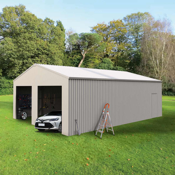 TMG Industrial 25’ x 33’ Double Garage Metal Barn Shed with Side Entry Door, 825 Sq-Ft Floor Space, 9’8” Eave Height, 27 GA Metal, Skylights, 4/12 Roof Pitch, TMG-MS2533 (Discontinued)